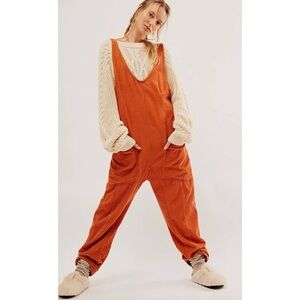 Free People Orange Corduroy High Roller Jumpsuit